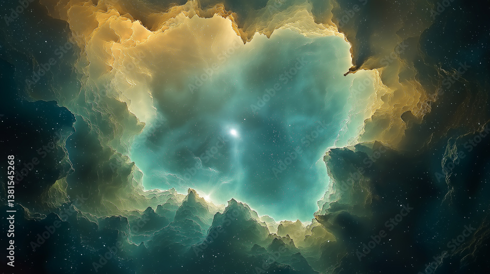 Aufkleber colorful nebula cloud formation creating a heart shape in space with stars
