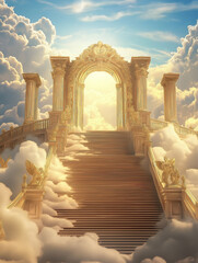 Stairway to heaven leading to golden gate with angels and clouds © Andres Mejia