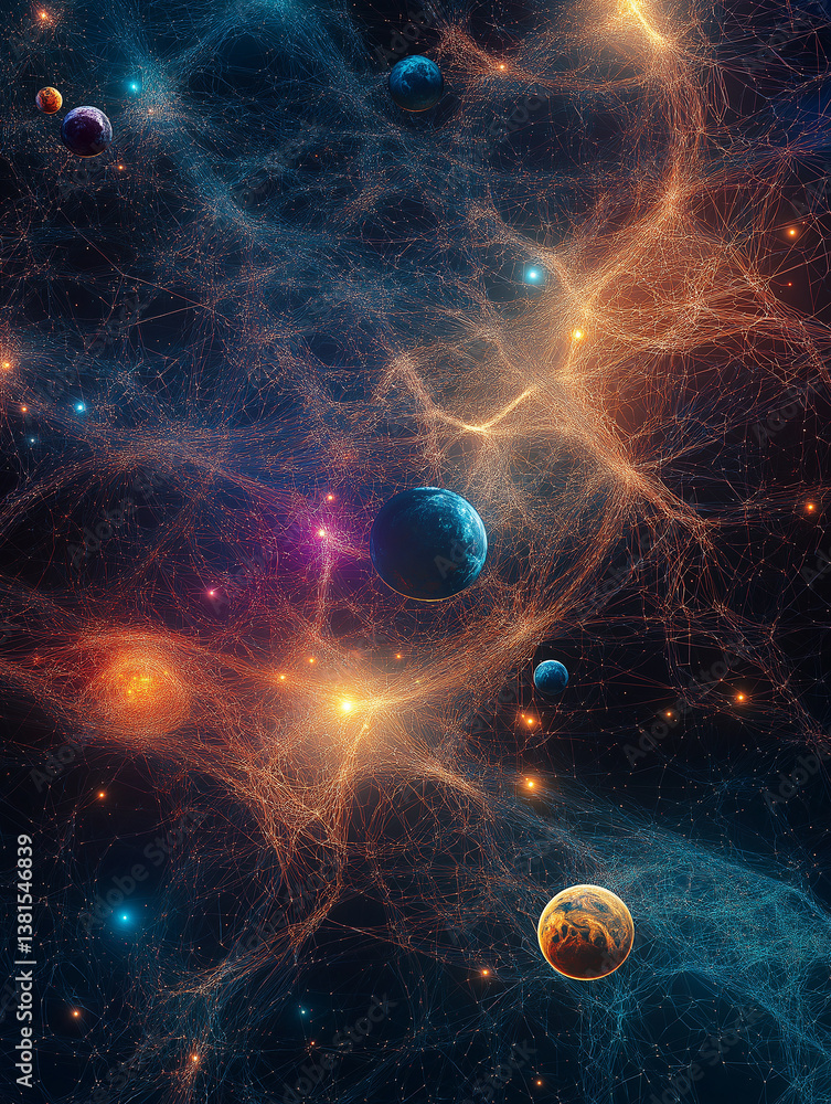 Poster planets and stars creating a colorful and vibrant universe
