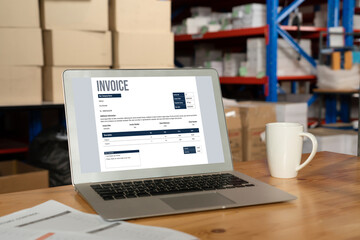 Invoice on computer screen from accounting application. Computer program for financial and budget...