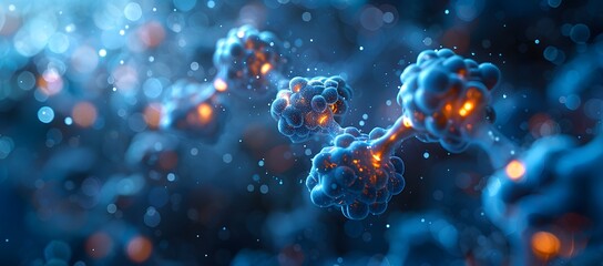 Obraz premium Molecular Structure with Glowing Connections and Bokeh Background in Blue Tones