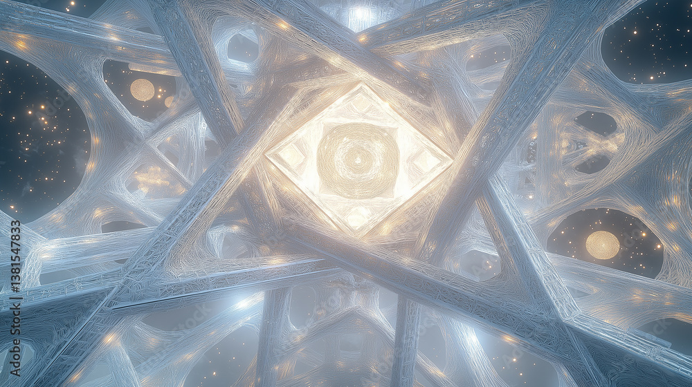 Aufkleber futuristic glowing structure illuminating space with planets and stars