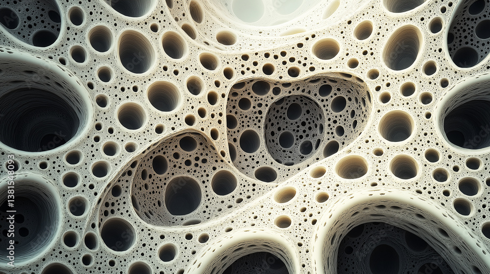 Poster abstract organic structure creating intricate network of holes and cavities