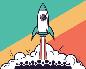 Team Launching Rocket: Business Startup, Growth, and Success Concept Illustration.