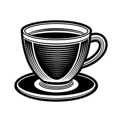 Luxury minimalist coffee cup, black and white, perfect symmetry, crisp vector lines and a smooth finish
