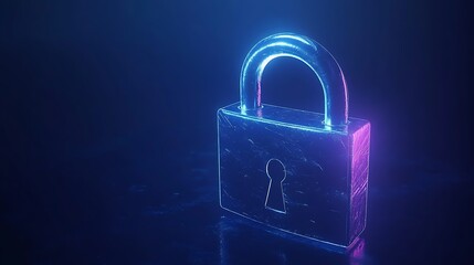 Digital lock on blue background showcasing cyber security tech for fraud and data safety  
