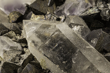 Stunning crystal cluster captured in striking detail, highlighting the intricate forms and...