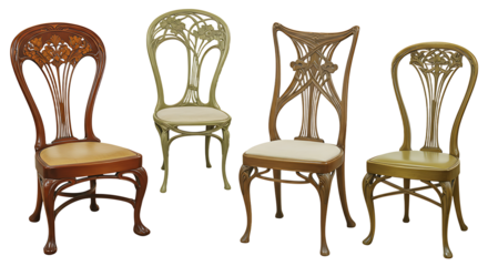 Four Art Nouveau Chairs Showcase Artistic Design and Style Collection