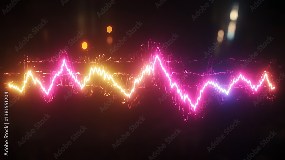 Poster a glowing abstract waveform display against a dark background