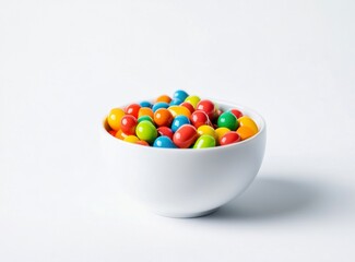 Colorful Candy Balls in White Bowl on White Background Studio Shot