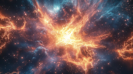 Fototapeta premium Bright star explosion creating colorful nebula in deep space