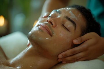 Naklejka premium Relaxation and rejuvenation during a soothing massage in a tranquil spa setting