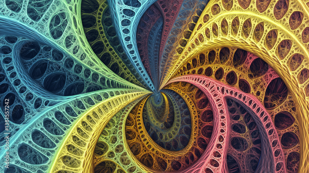 Poster colorful abstract fractal spiral creating a swirling tunnel effect