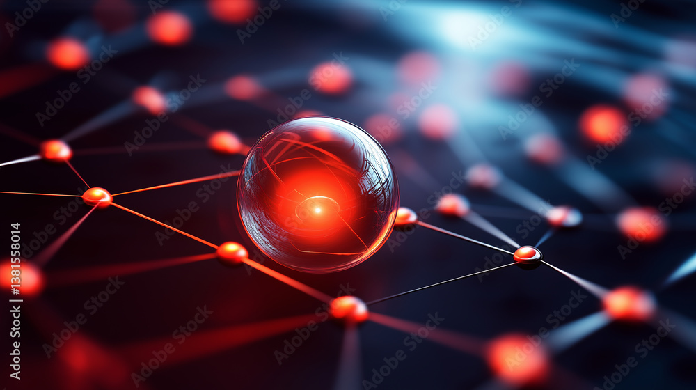 Poster glowing sphere connecting network nodes: futuristic technology