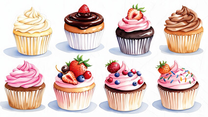 Hand-Painted Watercolor Desserts: Muffins and Cupcakes Collection