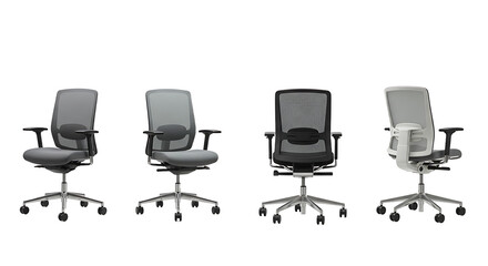 Fototapeta premium Four Modern Office Chairs with Mesh Backs and Adjustable Features