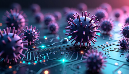 Virus spread simulation digital realm 3d visualization modern technology macro perspective