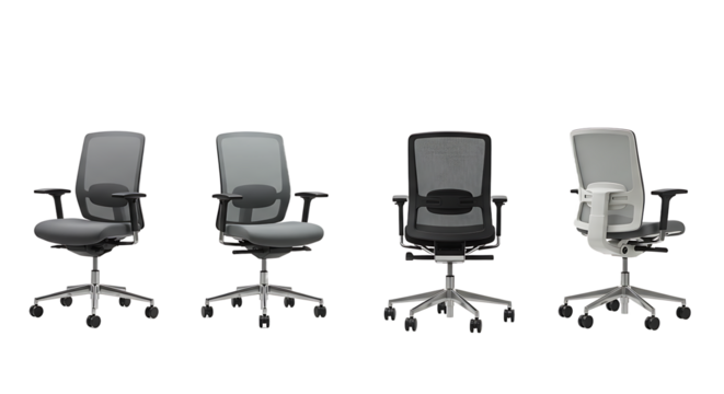 Four Modern Office Chairs with Mesh Backs and Adjustable Features