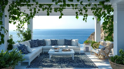 Coastal serenity a white terrace oasis overlooking the ocean