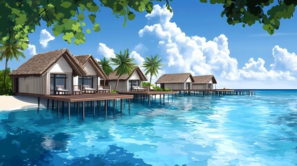 Obraz premium Tropical overwater bungalows on a beach