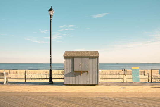 Minimal Beachfront Scene on the Asbury Park Boardwalk, New Jersey