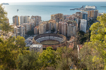 Spanish Bullring Malagueta Plaza de Toros arena incapsulated in residential area in Malaga	