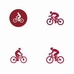 Fototapeta premium Cycling icons, red bicycle silhouettes, fitness concept, sports symbols