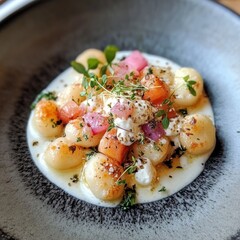 Rhubarb gnocchi appetizer