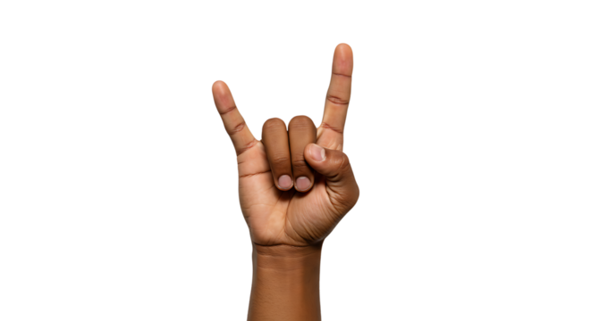 Hand gesture making rock and roll symbol isolated on white background