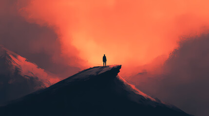 Lone figure fading into the mysterious mist a minimalist atmospheric of solitude and contemplation. Vanishing Echo. Illustration