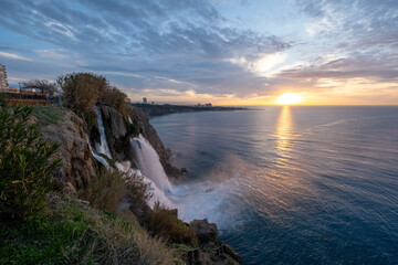 Sunrise View of Düden Waterfall, Antalya, Turkey