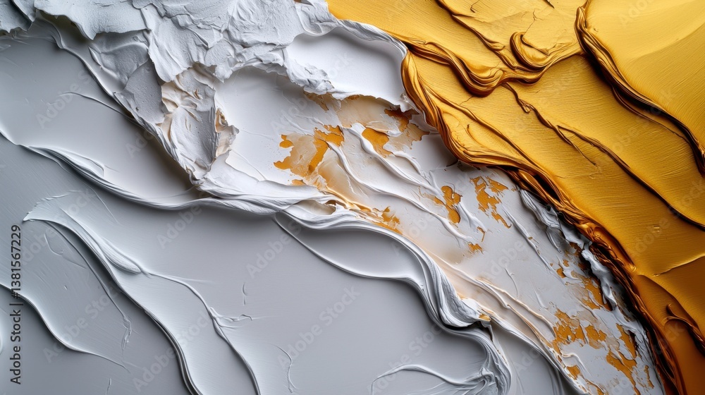 Aufkleber layers of gray and gold paint blend together on a canvas, creating a striking abstract texture. the 