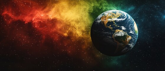 Vibrant earth from space in rastafarian colors cosmic reggae theme