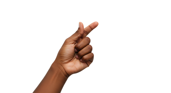 Dark skinned hand gesturing Korean heart symbol against plain background