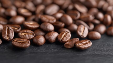 コーヒー豆の集まり、滑らかな黒い背景