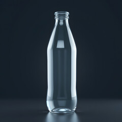 Elegant glass bottle standing tall, minimalist design, highlighting clarity. Studio shot for premium drinks and product visualization.