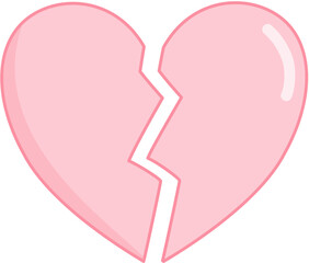 Vector illustration of a pink broken heart. Sadness icon.