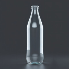 Clear glass bottle with a silver cap against a dark gray background. A sleek and simple design perfect for showcasing liquids.