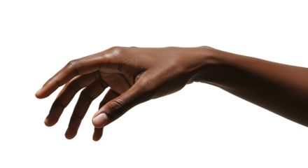 Hand Reaching Out Dark Skin Tone on White Background Isolated