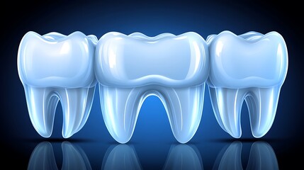 Three healthy looking teeth displayed with bright blue lighting effects