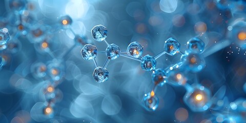 Molecular Structure Visualizing Science and Technology with Blue and Gold Lights