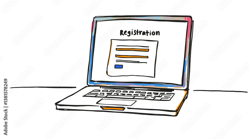 Poster laptop displaying a registration form in a digital setting