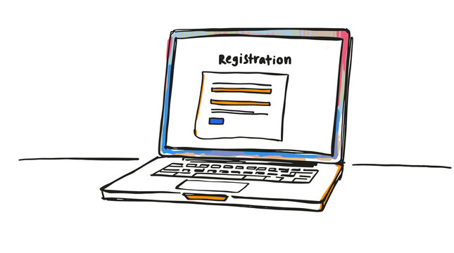 Laptop displaying a registration form in a digital setting  