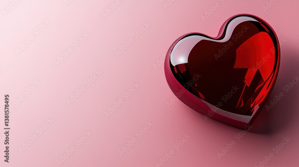 Poster a shiny red heart sits atop a soft pink surface, creating a visually appealing composition perfect f