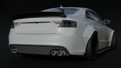 REALISTIC WHITE SPORT CAR. 3D RENDERING
