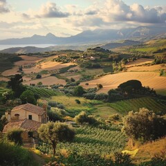 Obraz premium Stunning Sicilian summer countryside in Italy.