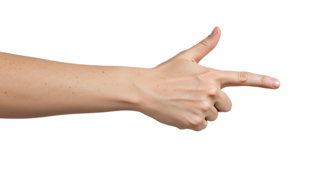 Hand Pointing Gesture Indicating Direction on White Background Studio Shot