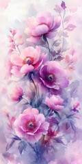 Obraz premium Watercolor Peony Flowers in Soft Shades of Pink and Purple 
