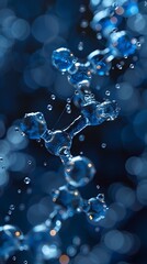 Molecular Structure Macro with Blue Tones and Water Droplets Illustration