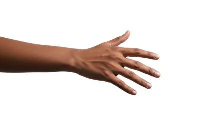 Hand Reaching Out with Fingers Extended on a White Background